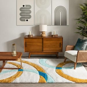 San Francisco Bevel Blue Modern Geometric Abstract Shapes 3 ft. 11 in. x 5 ft. 3 in. 3D Carved Shag Area Rug
