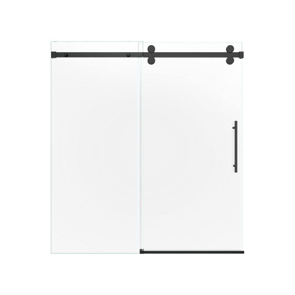 56 in.-60 in. W x 60 in. H Sliding Frameless Shower Door in Matte Black Finish with Clear Glass, Space-Saving Design price history on PriceWatchPro
