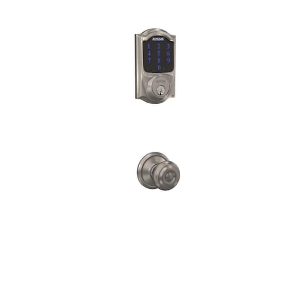 Camelot Satin Nickel Connect Wink Smart Deadbolt and Georgian Hall/Closet Knob
