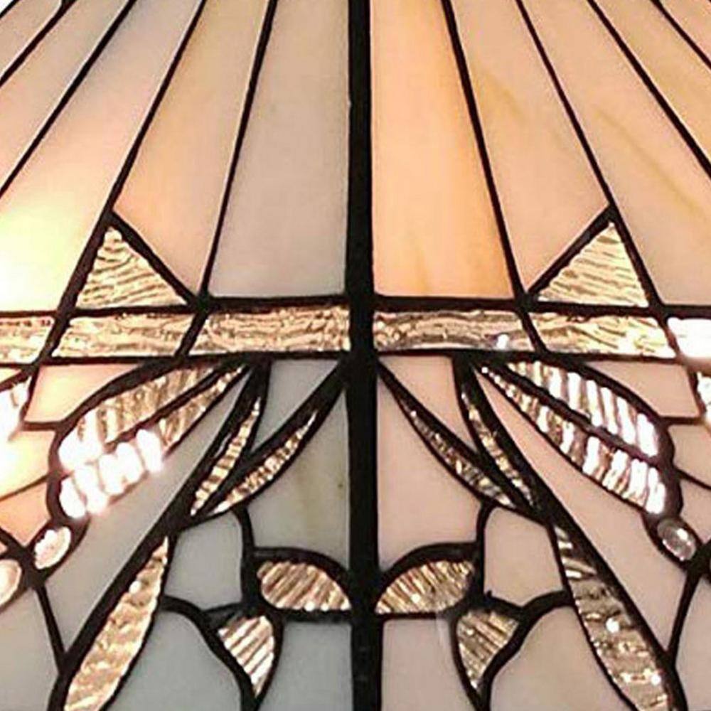 Ivory and Brown Stained Glass Tiffany Style Table Lamp