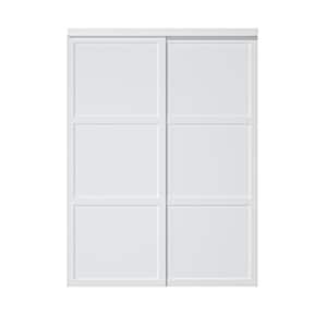 60 in. x 80 in. Paneled 3 Lite White Finished MDF Sliding Door with Hardware