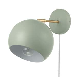 Willow 1-Light Sage Green Plug-In or Hardwire Wall Sconce with Matte Brass Accent