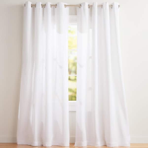 Loha Winter White Solid Light Filtering Grommet Top Curtain, 54 in. W x 96 in. L (Set of 2)