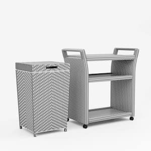 Butterfield Gray and White Aluminum Outdoor Serving Bar with Trash Can