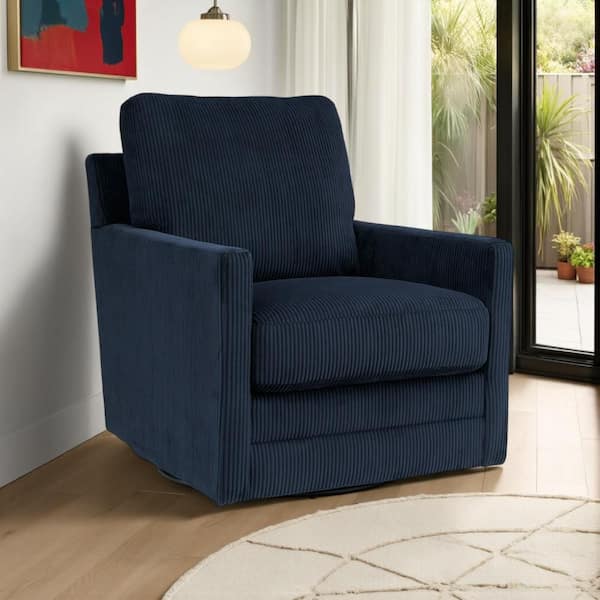 Benjara Lipo Blue Polyester Accent Chair with Swivel