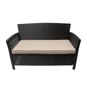 St. Lucia Brown Wicker Outdoor Patio Loveseat with Tan Cushions