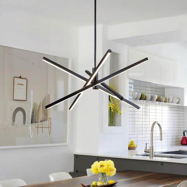 28 in. 4-Light Dimmable Black Sputnik LED Chandelier with Energy-Efficient Lighting