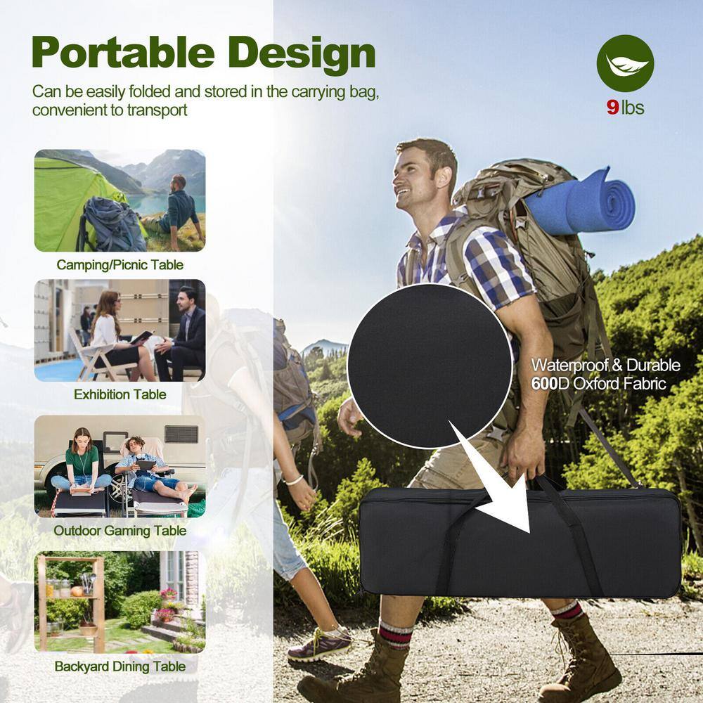Black Adjustable Aluminum Folding Camping Table with Carrying Bag