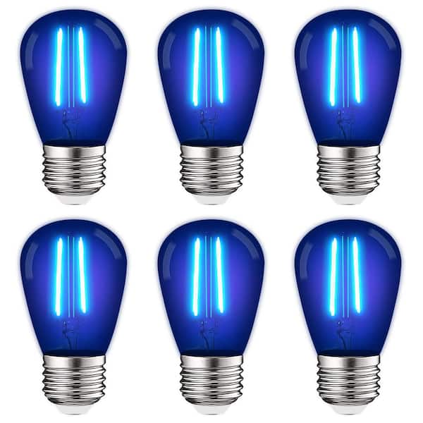 LUXRITE 11-Watt Equivalent S14 Edison LED Blue Light Bulb, 0.5-Watt, Outdoor String Light Bulb, UL, E26 Base, Wet Rated (6-Pack)