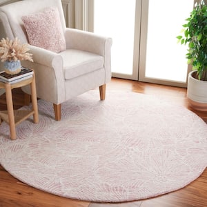 Ebony Pink/Ivory 6 ft. x 6 ft. Floral Round Area Rug