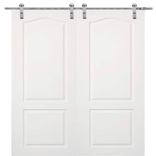 MMI Door 60 in. x 80 in. Primed Princeton Smooth Surface Solid Core Double Door with Barn Door Hardware Kit