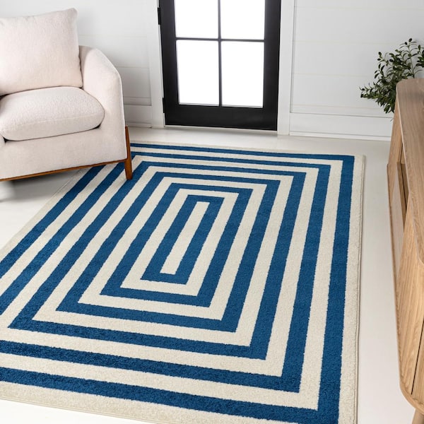 JONATHAN Y Bandol Modern Navy/Ivory 3 ft. x 5 ft. Classic Mitre Stripe Area Rug