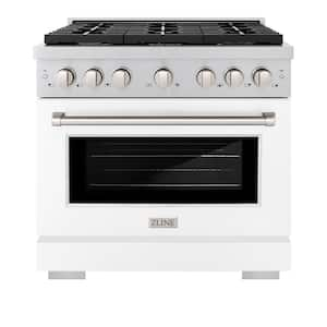 36 in. 6 Burner Freestanding Gas Range & Convection Gas Oven with White Matte Door in Stainless Steel