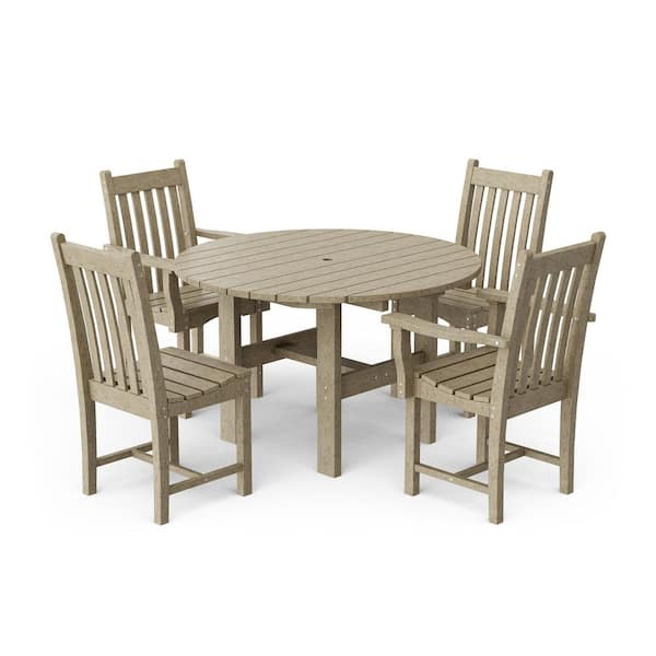 Classic Weathered Wood 5-Piece HDPE Plastic Outdoor Patio Dining Set with Dining Chairs