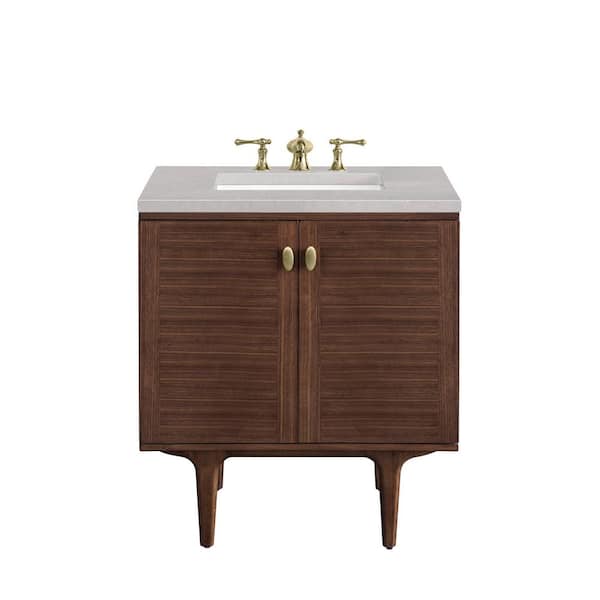 James Martin Vanities Amberly 30.0 in. W x 23.5 in. D x 34.7 in . H Bathroom Vanity in Mid-Century Walnut with Eternal Serena Quartz Top