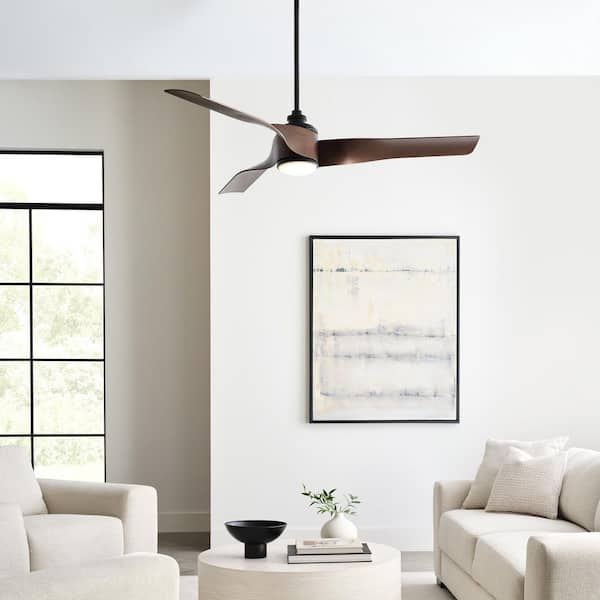 Touro Smart 60 in. Indoor Midnight Black Ceiling Fan with Dark Walnut ABS Blades, Integrated LED Light Kit and Remote