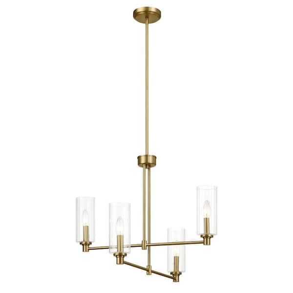 4 Light Gold Branch Candle Tubed Shape Chandelier for Living Room Bedroom Dining Room with No Bulb(s) Included