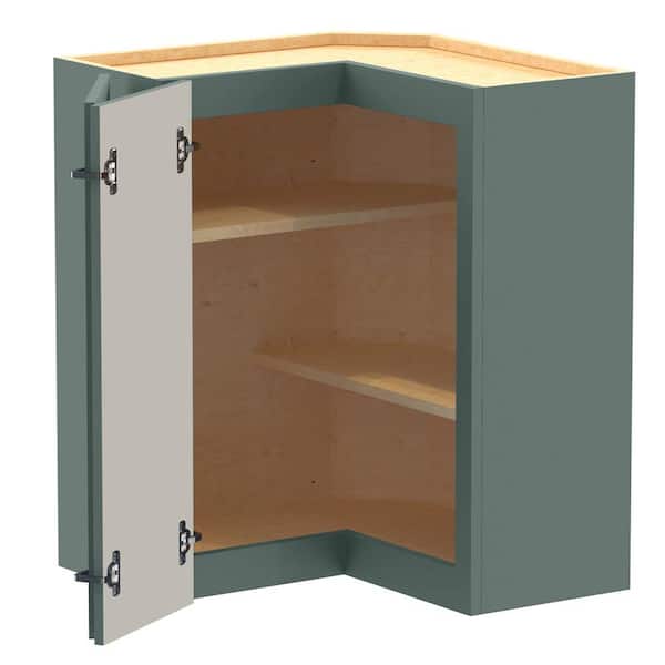 Home Decorators Collection Hargrove 24 in. W x 24 in. D x 30 in. H Assembled Plywood Wall Kitchen Corner Cabinet in Verdant Green with Shelves