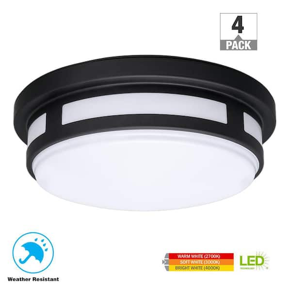 Hampton Bay 11 in. Black LED Flush Mount Indoor Outdoor Ceiling Light Adjustable CCT 830LM 12.5W Wet Rated (4-Pack)