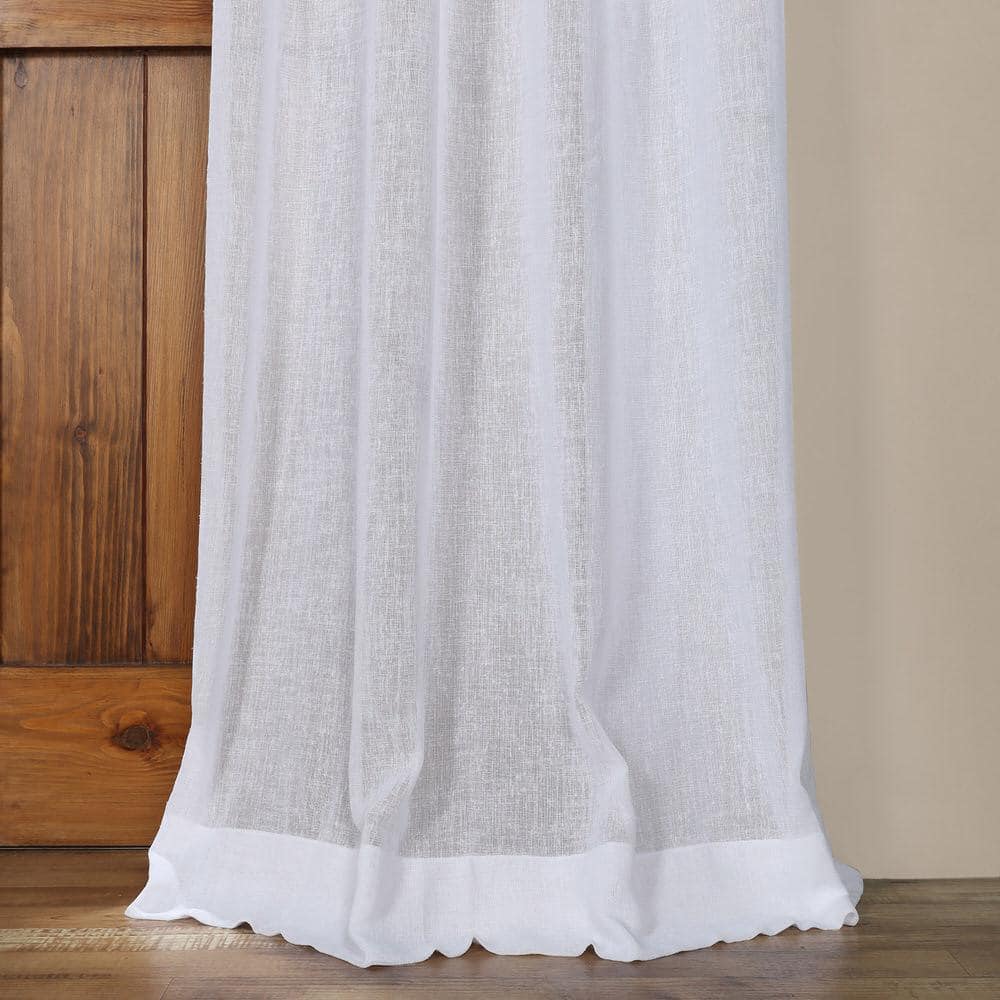 Aspen White Grommet Faux Linen Sheer Curtain Panel 50x96