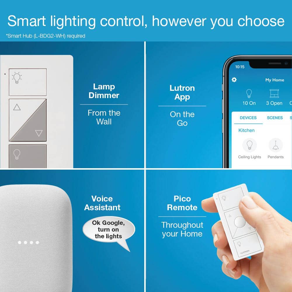 Lutron White Wireless Smart Dimmer Switch with Remote Control