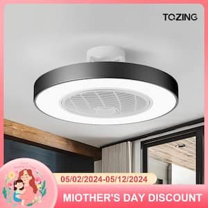 21 in. Integrated LED Indoor Modern Black Round Style Enclosed Flush Mount Ceiling Fan Light with Remote Control