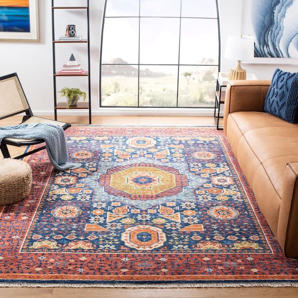 Samarkand 10 ft. x 14 ft. Red/Blue Border Sunburst Area Rug