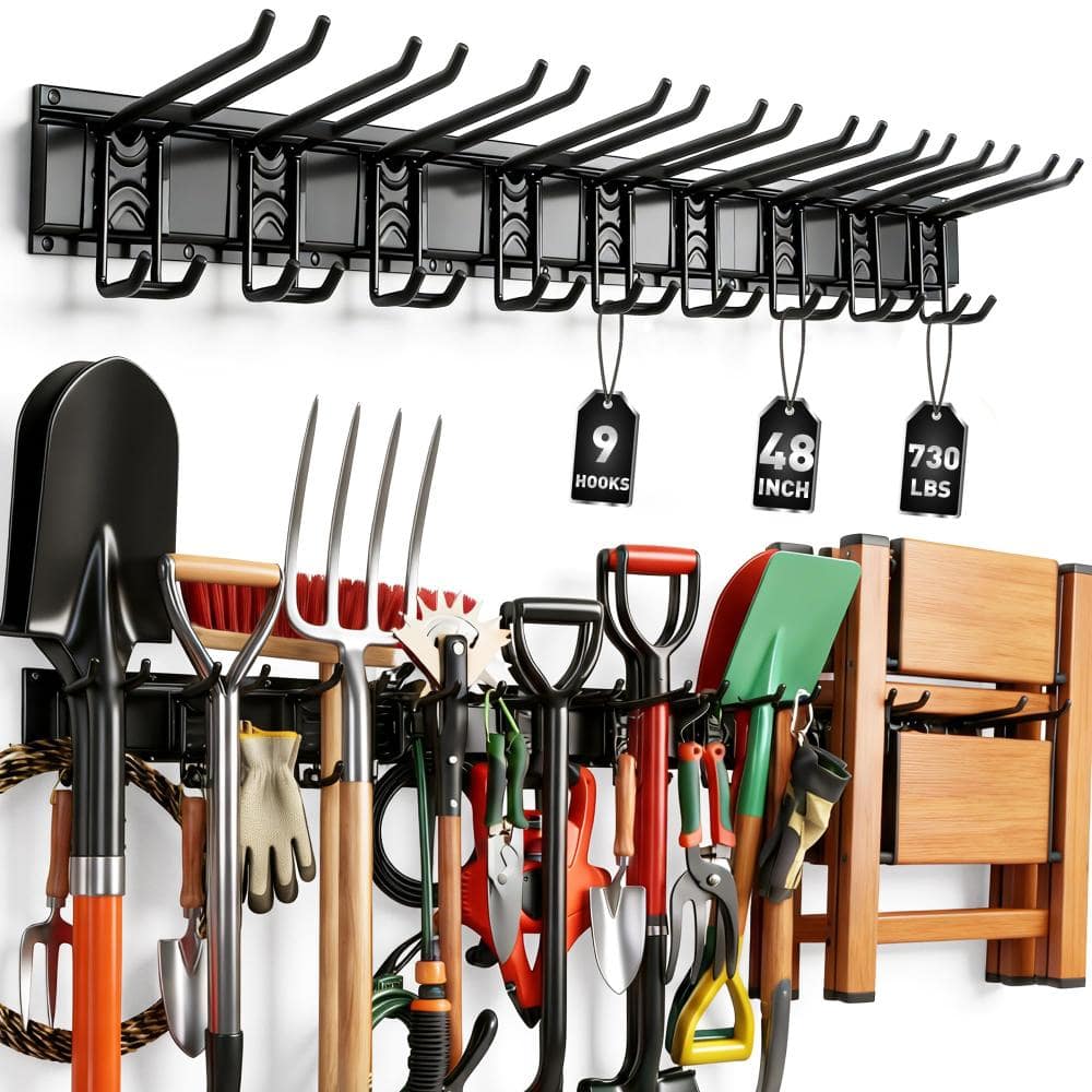 9 Pairs Heavy Duty Tool Organizer Wall Mount Hooks, 48 In 730 lbs