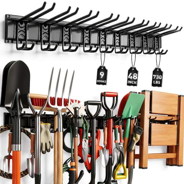 9 Pairs Heavy Duty Tool Organizer Wall Mount Hooks, 48 In 730 lbs Capacity with Adjustable Hooks for Shed & Garage
