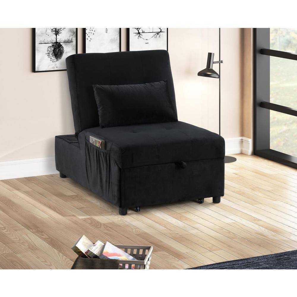 Regal Black Velvet Adjustable Sleeper Lounge Chaise