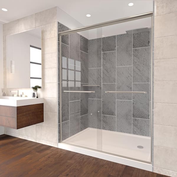 NuVo Slate Grey-Rainier 60 in. x 32 in. x 83 in. Base/Wall/Door Rectangular Alcove Shower Stall/Kit Brushed Nickel Right