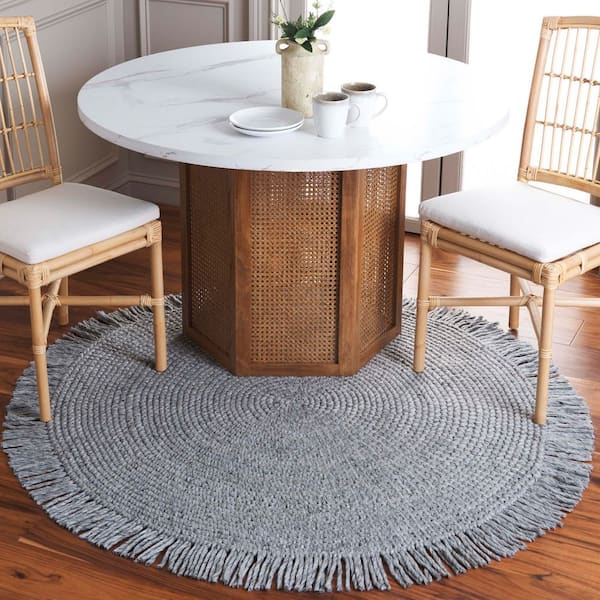 Renewal 3 ft. x 3 ft. Gray Solid Fringe Round Area Rug