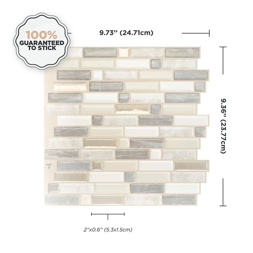 Beige and Gray Vinyl Peel and Stick Mosaic Tile