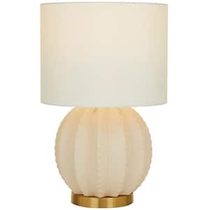 19 in. Cream Ceramic Gourd Style Base Task and Reading Table Lamp with Drum Shade