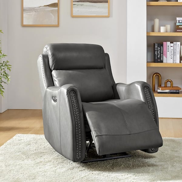 JAYDEN CREATION 33 in. W Carina Grey Traditional Dual Motor Power Recliner with USB