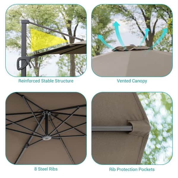Sonkuki 10 x 8 ft. Metal Cantilever Patio Umbrella with 360