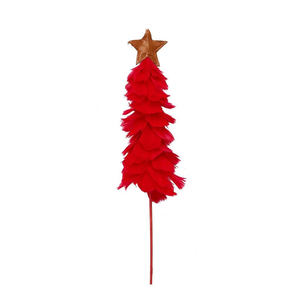 19 in. Red Feather Christmas Tree Ornament with Star On Stick Pick (Set of  3) 1675RD - The Home Depot