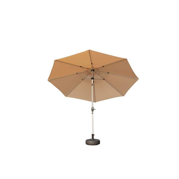 Cesicia 9 ft. Steel Outdoor 6-Rib Market Patio Umbrella in Beige with Push Button Tilt and Crank (Base Not Included)