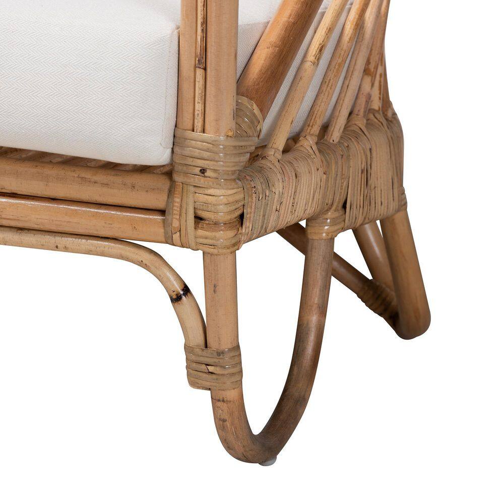 Natural Rattan Loveseat with Tufted Off-White Cushions