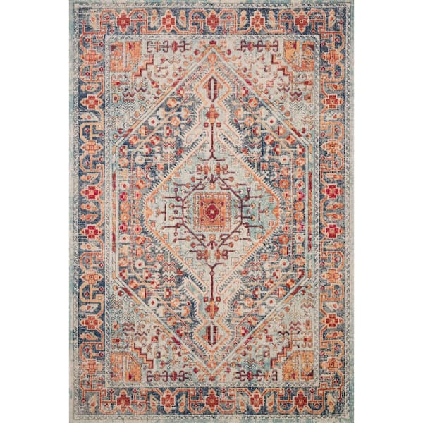 LOLOI II Nour Blue/Fiesta 5 ft. 2 in. x 7 ft. 7 in. Transitional Polypropylene Area Rug