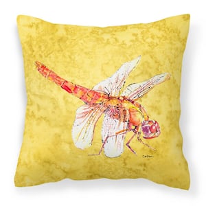14 in. x 14 in. Multi-Color Lumbar Outdoor Throw Pillow Dragonfly on Yellow Canvas