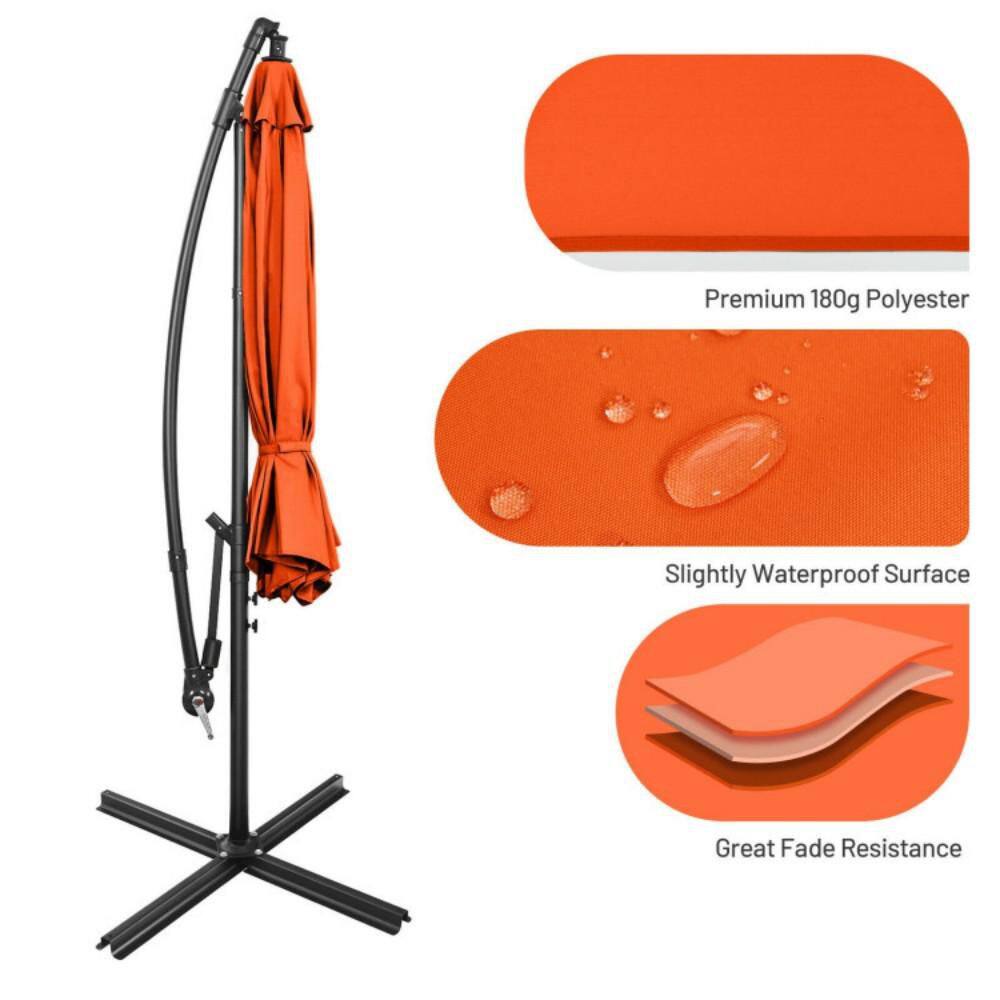 10' Orange Polyester Patio Offset Umbrella with Iron Frame