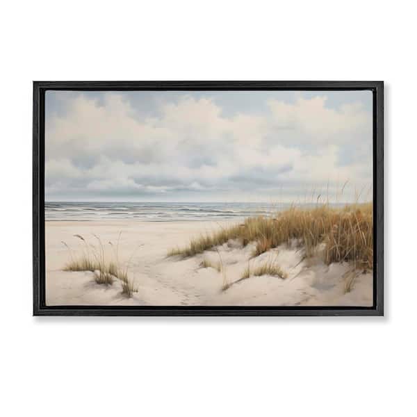 Seascape with Soft Grasses by Arlington Prints Black Floater Frame Nature Graphic Art Print 17 in. x 25 in.