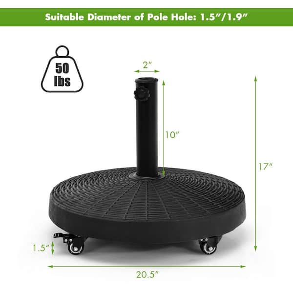 50 lbs. Resin Patio Umbrella Base with Wheels in Black