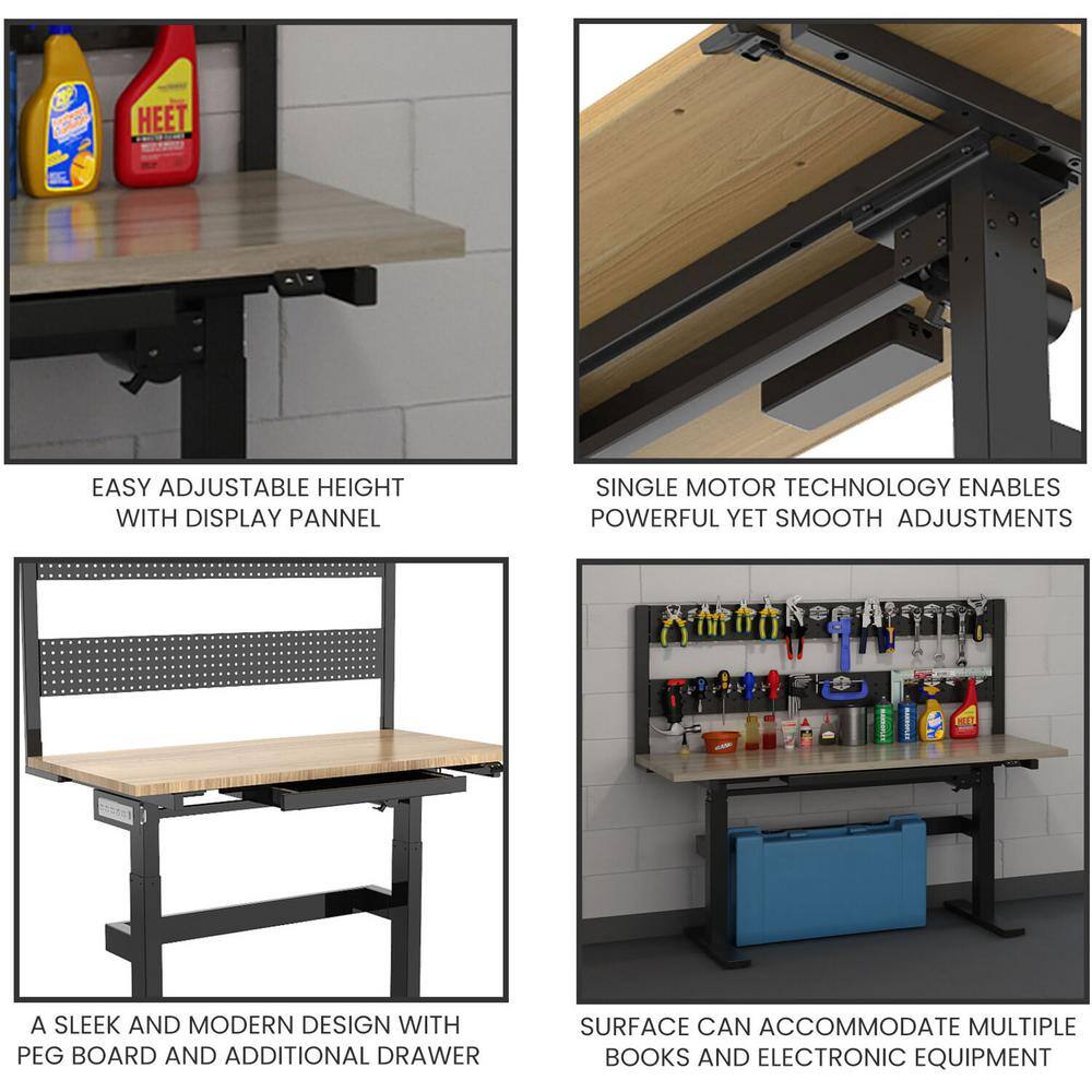 Modern 47" Black Adjustable Height Work Desk with Metal Frame