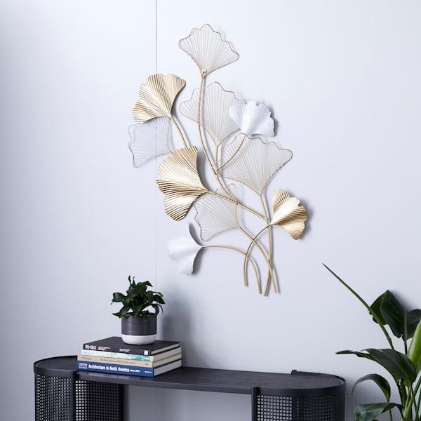 25 in. x 40 in. Metal Gold Leaf Wall Decor with White Accents