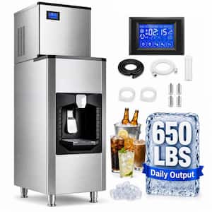 22.2 in. 650 lbs./24H Full Cube Ice Commercial Freestanding Ice Maker Dispenser in Stainless Steel with 300 lbs. Storage