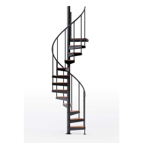 Mylen STAIRS Condor Black Interior 42in Diameter, Fits Height 102in - 114in, 1 36in Tall Platform Rail Spiral Staircase Kit