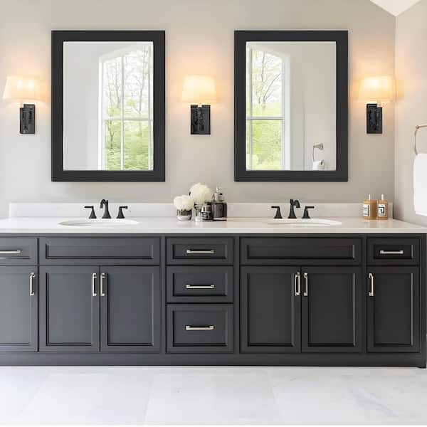 30 in. W x 40 in. H Simple Rectangular Black Wood Frame Bathroom Mirror Vanity Mirror Wall Mirror/Floor Mirror