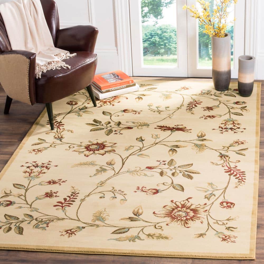 Ivory Multi Floral Synthetic Medium Pile Area Rug